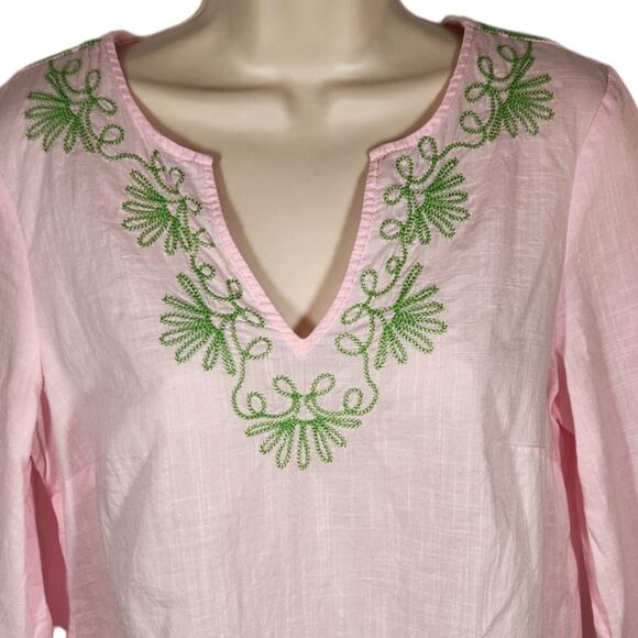 Lilly Pulitzer Elina Tunic Top Dress‎ Cotton Slub Embroidered Pink Green Swim S - Picture 2 of 10